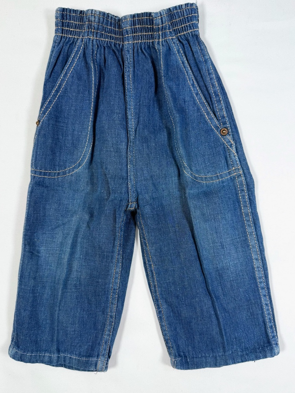 VINTAGE 1970s Kids Denim Elastic Waist‎ Jeans Size XS Cottagecore Western Retro